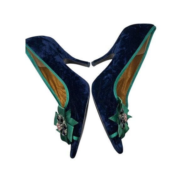 Poetic License Heels Shoes Crushed Velvet Blue Peep Toe Brooch Dazzling Size 10 - Picture 8 of 10